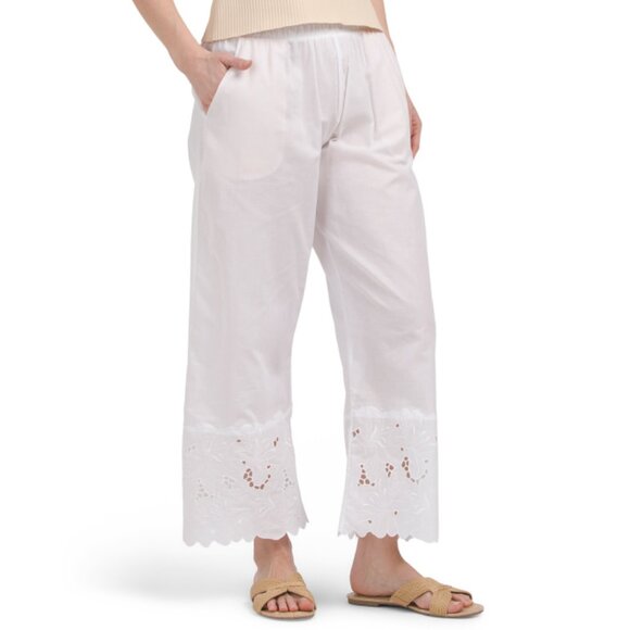 HANRO White Made In Portugal Clara Embroidered Cotton Crop Pants